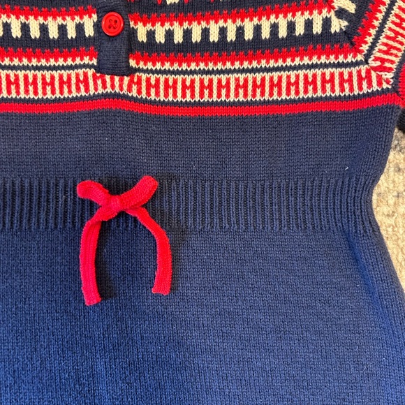 Hanna Andersson Baby Girls Holiday Red Snowflake Fair Isle Stripe Sweater Dress - Picture 2 of 3